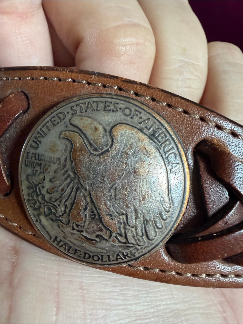 Vintage Justin Boots Braided Leather Belt Half Dollar Silver Buckle Size 36